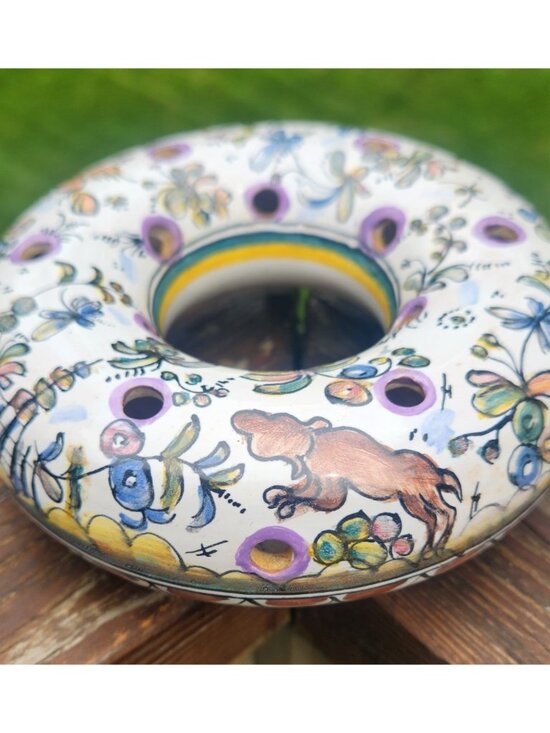 Berardos Other - BERARDOS Hand Painted Footed Ceramic Flower Frog RING Vase Animals PORTUGAL 393